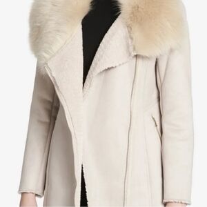 Calvin Klein Cream Teddy Jacket with Faux Fur Collar